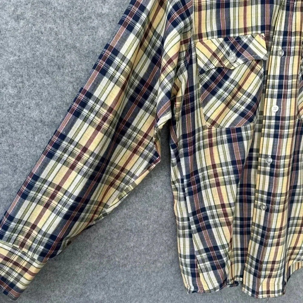 Vintage LEVI'S Shirt Mens S / M Long Sleeve Yellow Blue Plaid 70s 80s Button Up - Picture 6 of 11